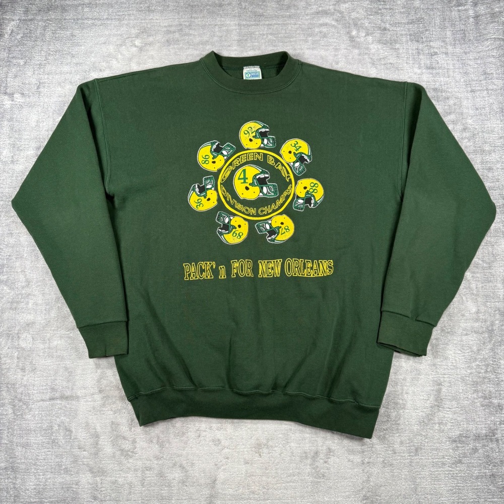Green Bay Packers Sweatshirt Mens XLT Green Vintage 90s Division Champs Crewneck